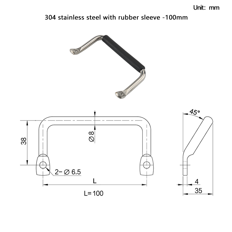 Stainless Steel or Iron Material Round Bar Bent Angle Side Mount Handle Commonly used for Industrial Equipment Handles: Red