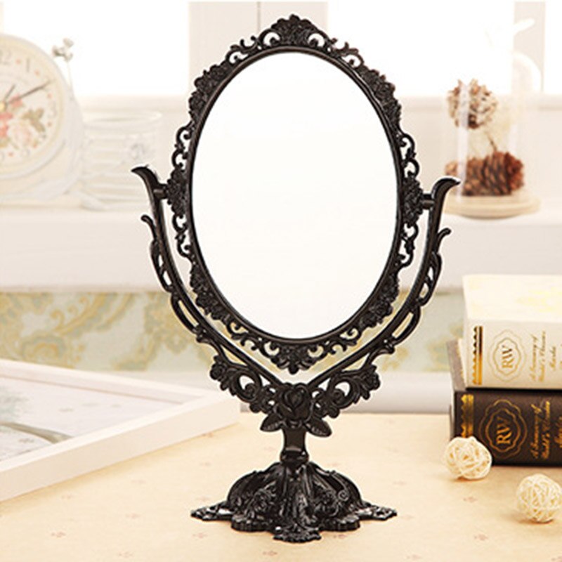 Espejo redondo de pie para dormitorio, espejo decorativo de plástico plateado, estilo nórdico Vintage, pequeño para maquillaje, para sala de mesa
