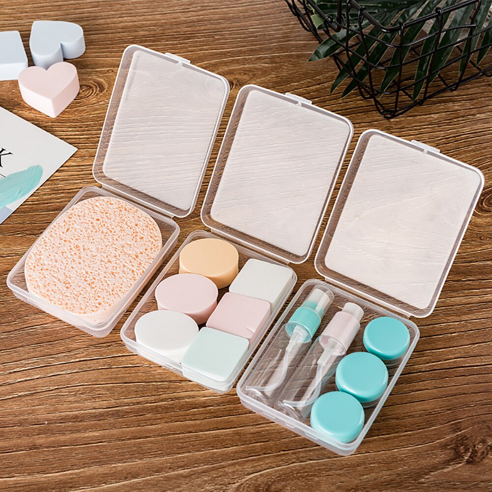 Portable Transparent Storage Container Sponge Makeup Puff Hair Clip Small Ornament Organize Box Case