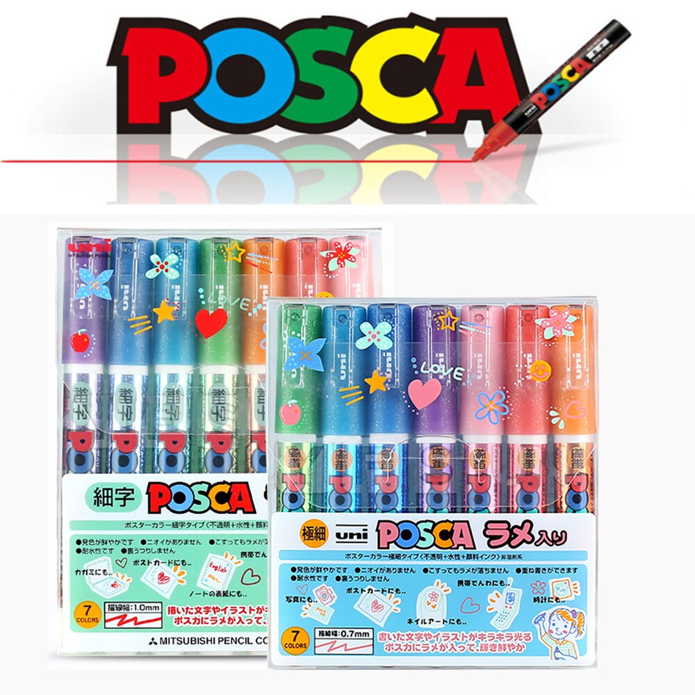 UNI POSCA Marker Pen Set PC-1M/PC-3M Painted Graffiti Poster Advertising Pen Pearlescent Kawaii Stationery