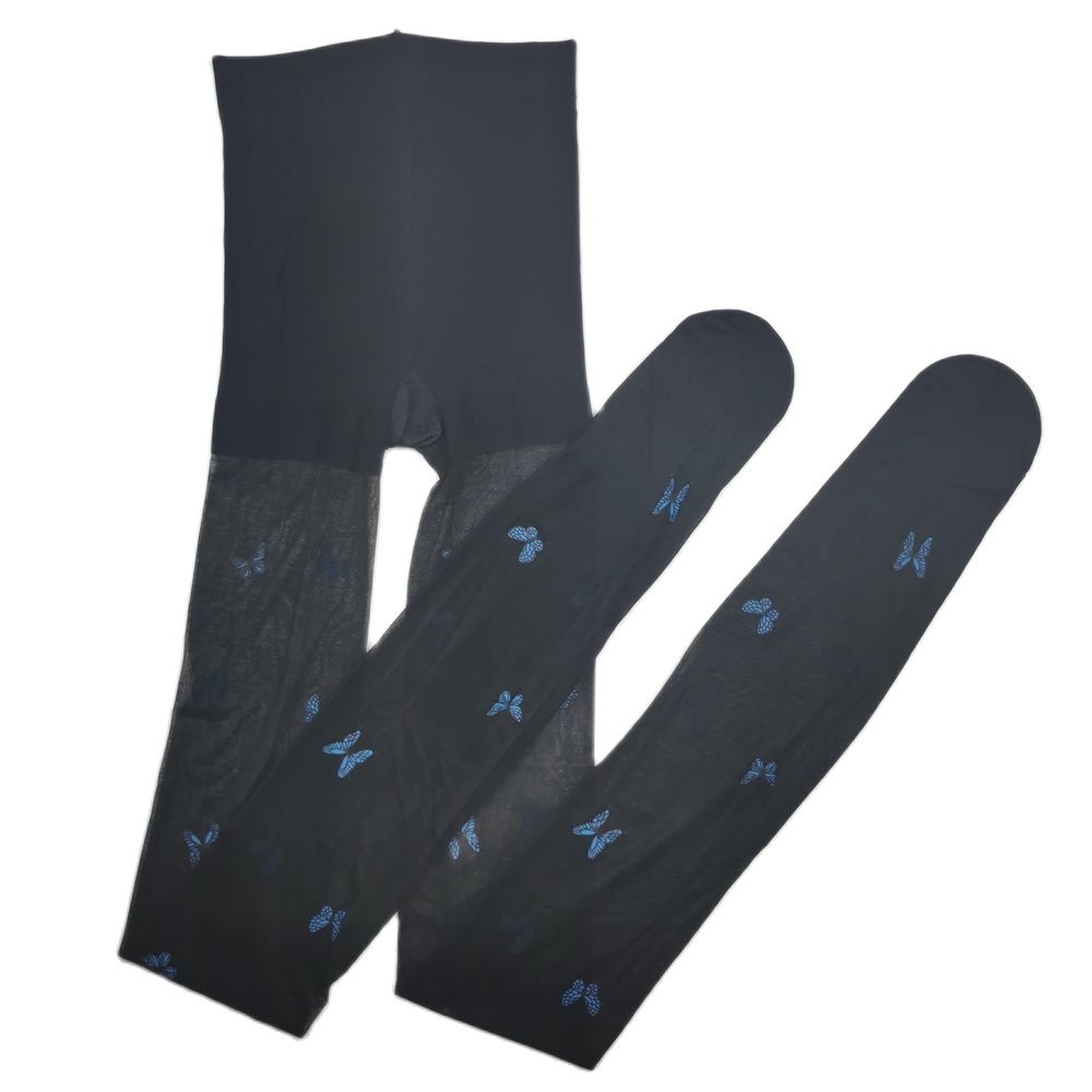 Collants en soie, nouveauté printemps et été, doux, féerique, vent, bleu, imprimé papillon, noyau, lait, blanc, jacquard: Black