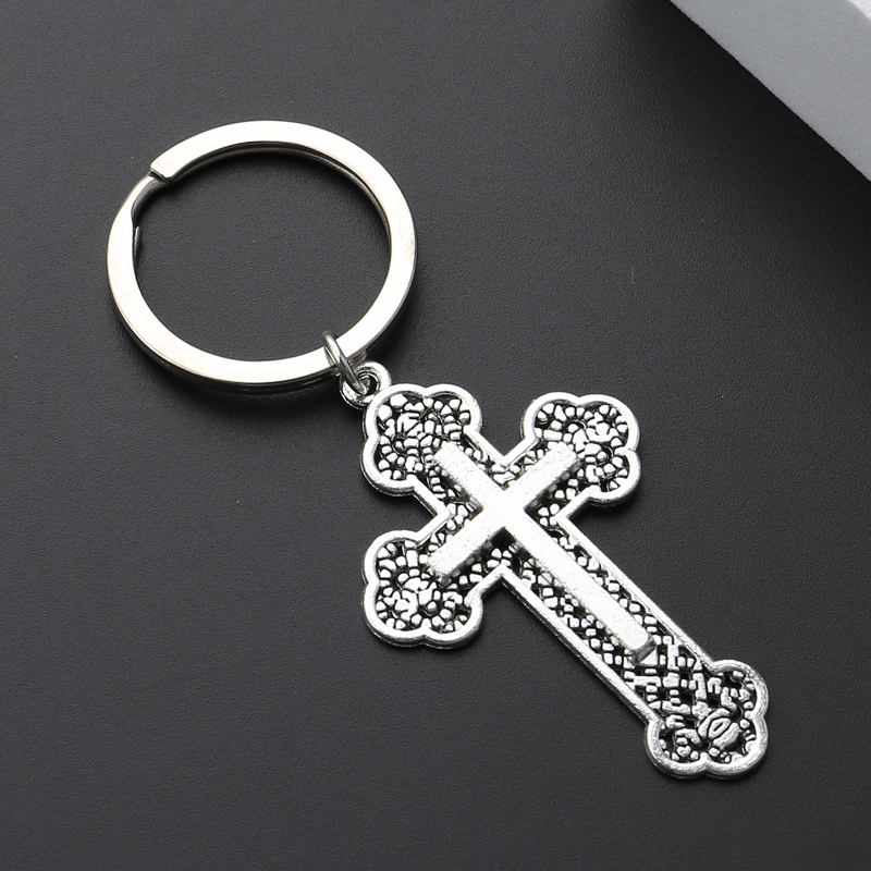 Cross Sleutelhanger Jezus Key Ring Religieuze Overtuigingen Sleutelhangers Voor Vrouwen Mannen Diy Auto Opknoping Punk Eenvoudige Sieraden Handgemaakte: E2011