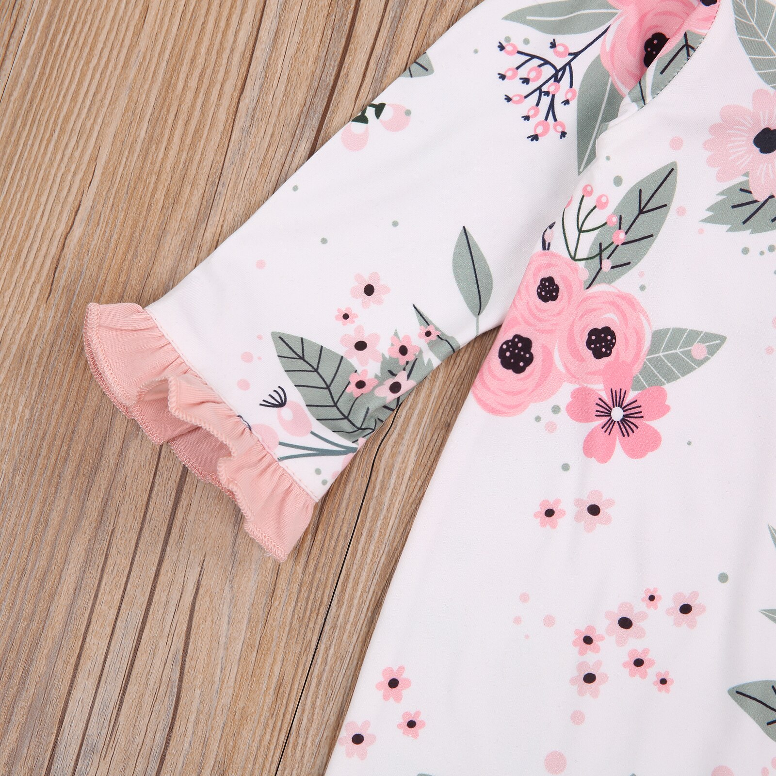 FOCUSNORM 0-18M Autumn Baby Girls Boys Rompers Headband 2pcs Flowers Print Ruffles Long Sleeve Single Breasted Jumpsuits