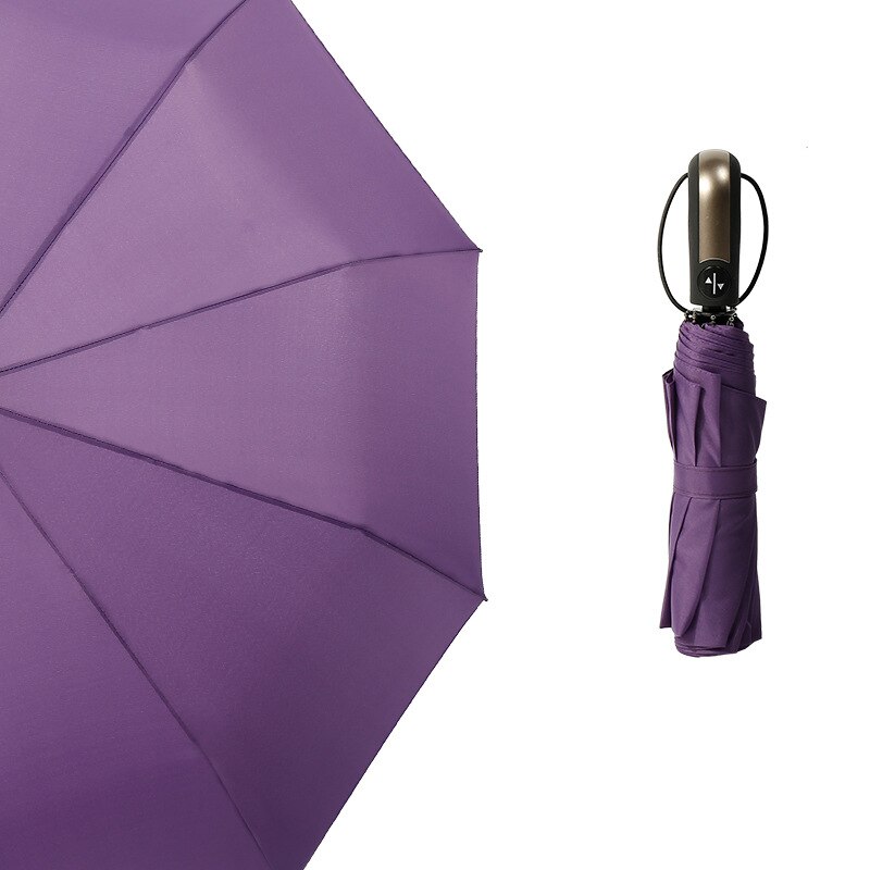 1-2people Big Wind Resistant Automatic Umbrella Three Folding Men and Women Strong Windproof Umbrellas 10K Parasol: Purple