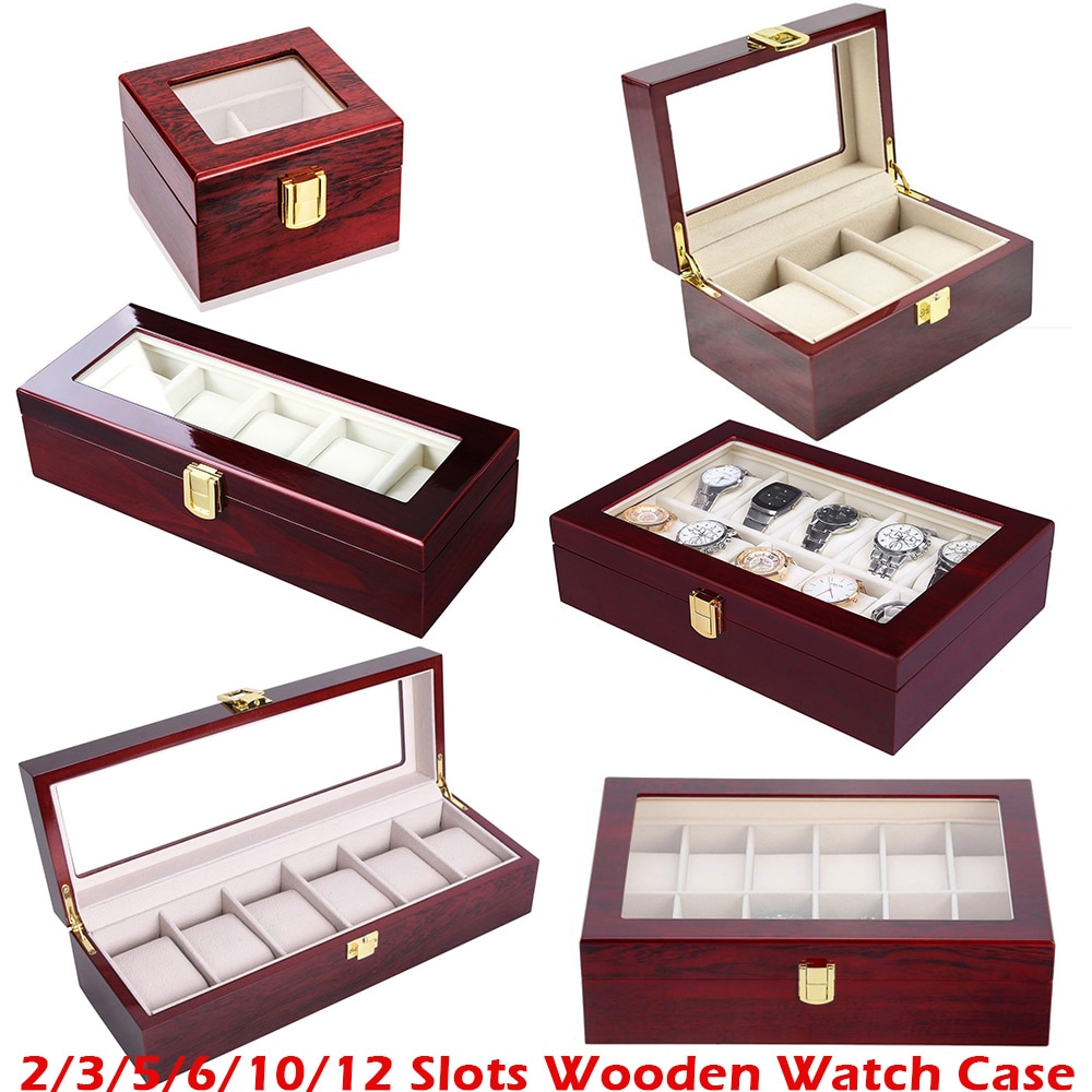 Wooden Watch Case Glass Top Wooden Watches Display Storage Collector 6/10/12 Slots Wrist Watch Holder Box Jewelry Organizer Case