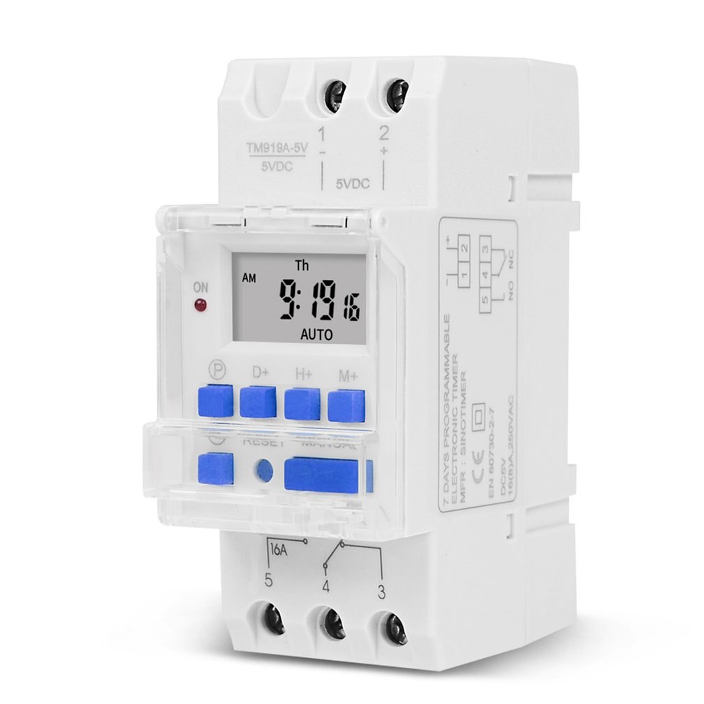 16A DIN RAIL Mount Electronic 7 Days Programmable Digital Industrial Time Switch Relay Timer Control: 5V  DC blue