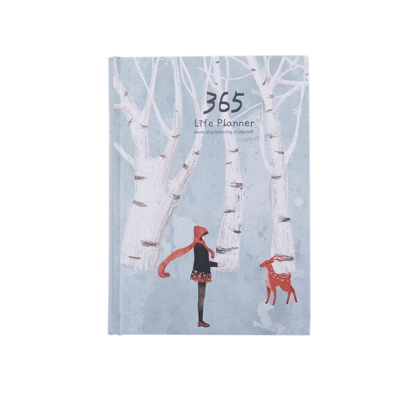 Hardcover Year Plan Notebook 365 Days Inner Page Monthly Daily Planner Organizer Diary, White+green Snow deer: Default Title