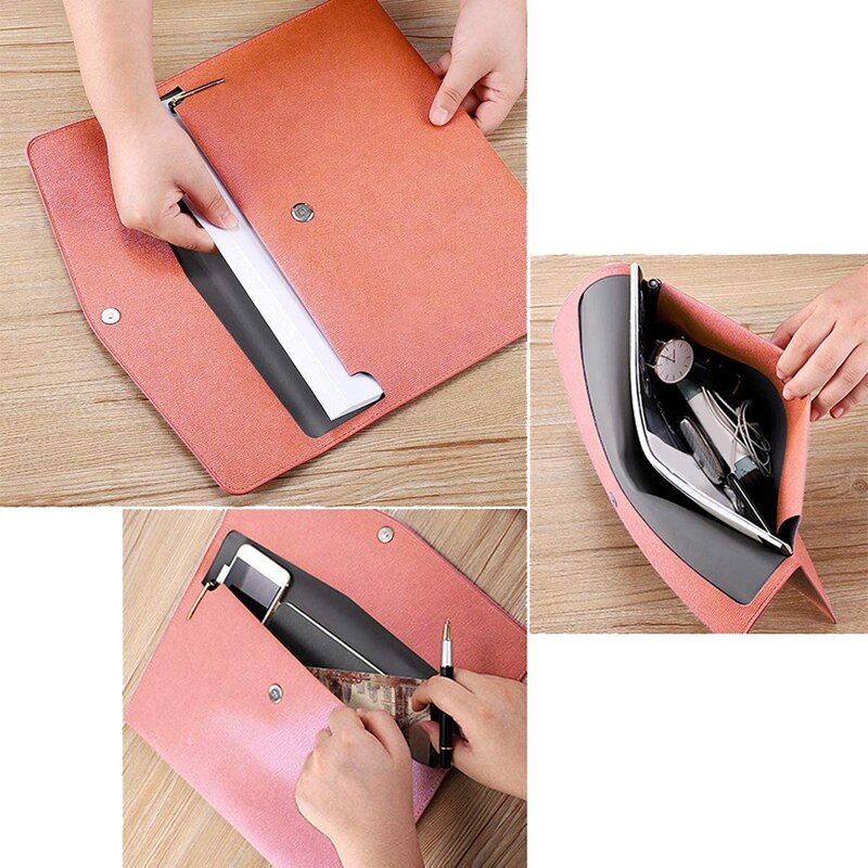 PU Leather A4 File Folder Document Holder Waterproof Portfolio Envelope Folder Case With Snap Closure