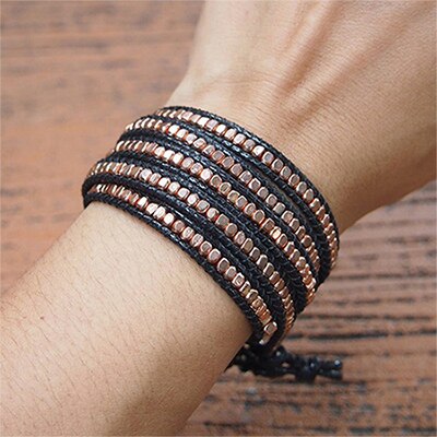 Bohemian Stijl Messing Bead 5 Wraps Statement Armband Voor Mannen En Vrouwen: Rose Goud Kleur