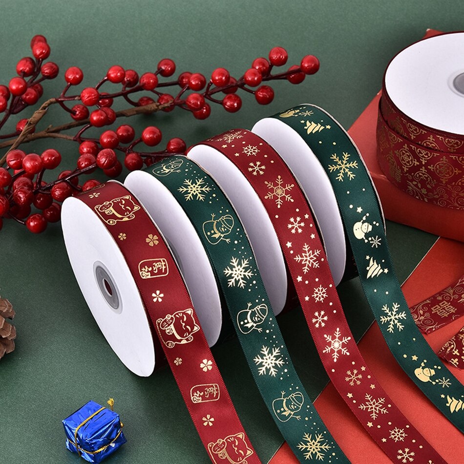5Yards 25mm Printed Satin Ribbons Tape Bows Crafts DIY Natural Ribbon Sewing Clothing Christmas Wedding Party Decoration