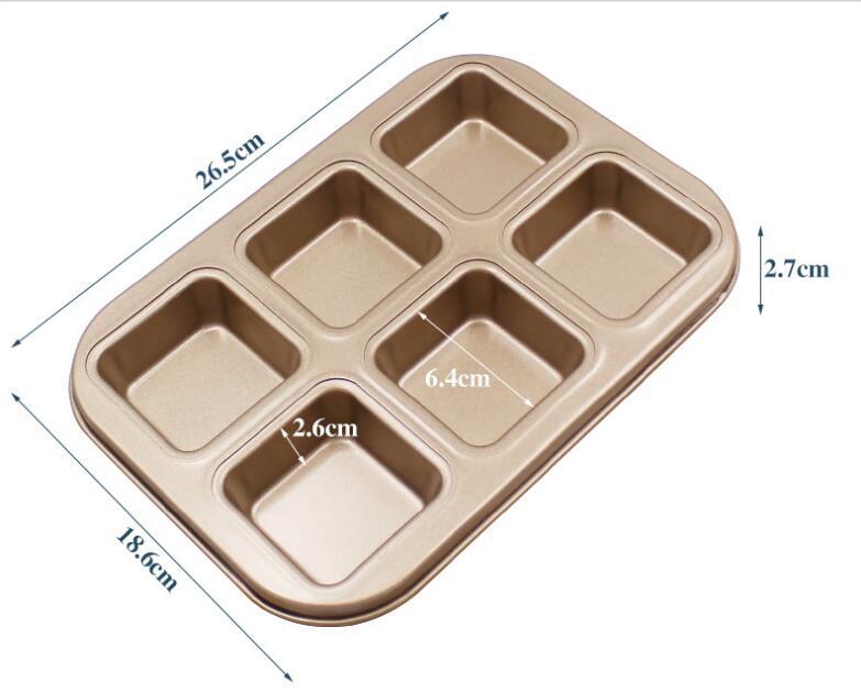 12 Cups Cake Mold Square Mini Bread Burger Muffin Cupcake Mold For Household Non-Stick Baking Pan Oven Trays Pastry Tool: Gold- 6 Cups