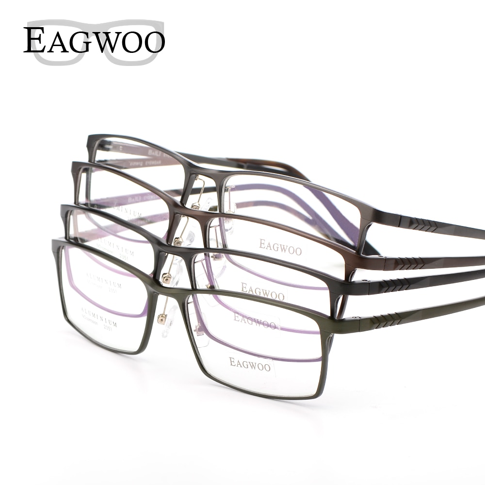 Eagwoo, gafas graduadas de cara ancha de aluminio para hombres, montura óptica de borde completo, gafas de negocios, gafas grandes ligeras MF2351