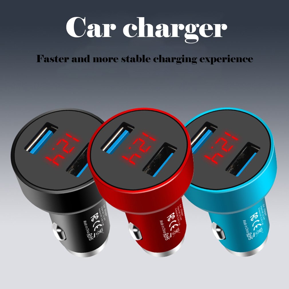 Mini cargador de coche 3.4A doble USB metálico martillo de seguridad cargador de coche de aleación de aluminio cargador de coche con pantalla Digital