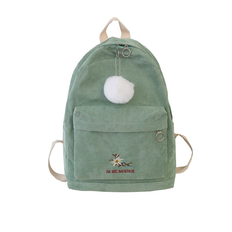 Julyccino bonito listra veludo mochila feminina cor sólida saco de escola harajuku feminino sacos de ombro adolescente viagem mochilas: green