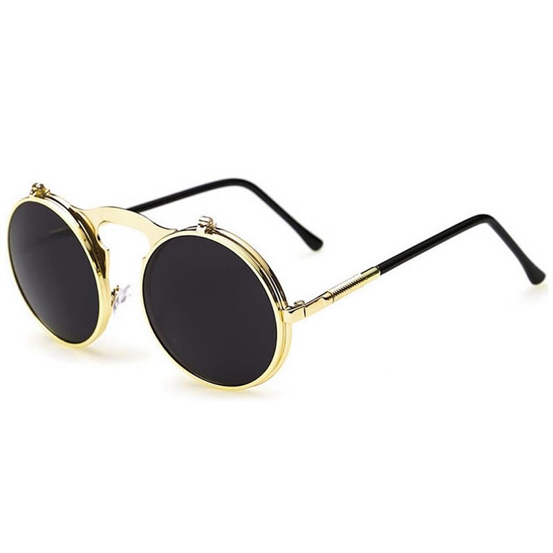 Men Women Vintage Round Metal Frame Flip Up Sunglasses Glasses Eyewear Lens L4ME: 3