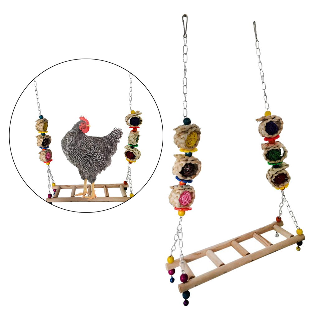 Wooden Pet Chicken Hanging Swing Toy Bird Parrot Chicken Climbing Stand Ladder Training Toys