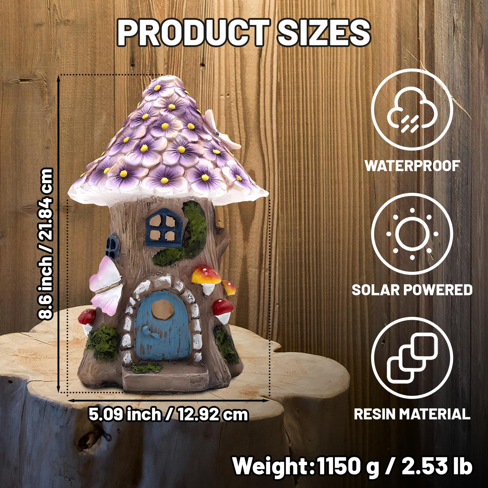 Estatua solar al aire libre de la casa del jardín de hadas, figuras de setas iluminadas, decoraciones de césped para patio, hadas para casa en miniatura