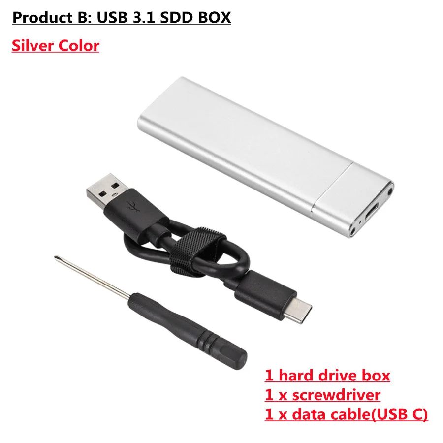 MnnWuu USB 3.1 Type-C to M.2 NGFF SSD Mobile Hard Drive Disk Box 6Gbps External Enclosure Case for m2 SATA SSD USB 3.1 2260/2280: Red