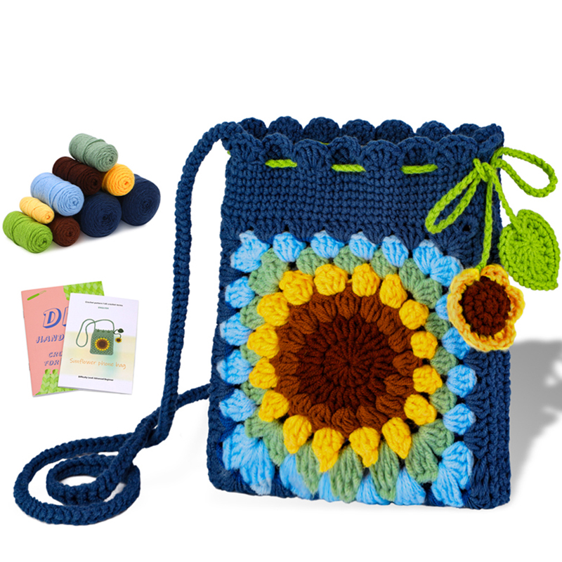 Kit de crochê para iniciantes e adultos com tutoriais de vídeo inclui gancho de crochê, fios e materiais de tricô para bolsa artesanal faça você mesmo: Marinha