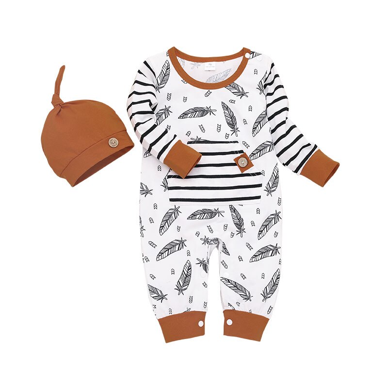 0-24M Herfst Pasgeboren Zoete Gestreepte Romper & Cap 2Pcs Kid Baby Girl Jongen Veer Kleding Romper jumpsuit Thuis Outfit