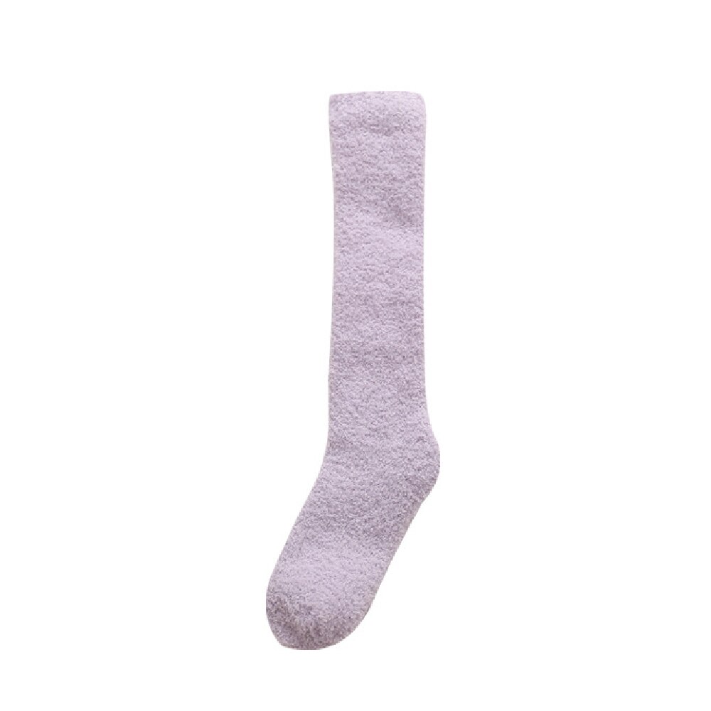Calcetines térmicos de lana de Coral para mujer y niña, medias altas hasta la rodilla, medias blancas de Lolita, calcetín grueso de felpa para dormir, Unisex: Light purple