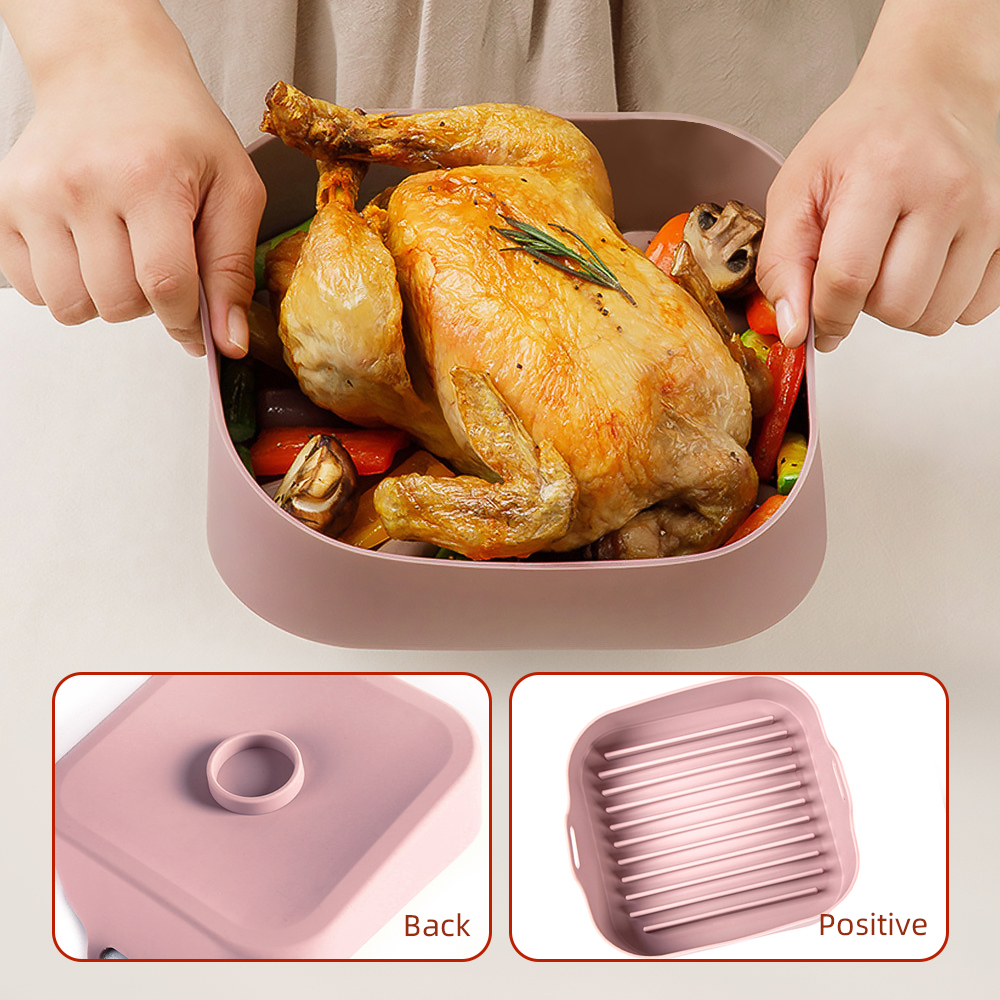 Air Fryer Silicone Baking Tray Pan Non-stick Oven Pot Insert Basket 8 inch Square Fried Food Dish Baking Air Fryer Accessories