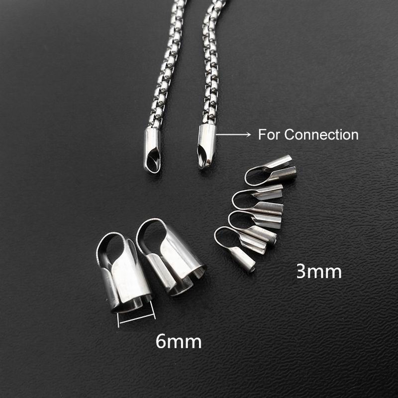 20pcs/lot Stainless Steel Cords Crimp End Beads Caps Leather Clip Tip Fold End Crimp For Diy Necklace Bracelet Jewelry Making