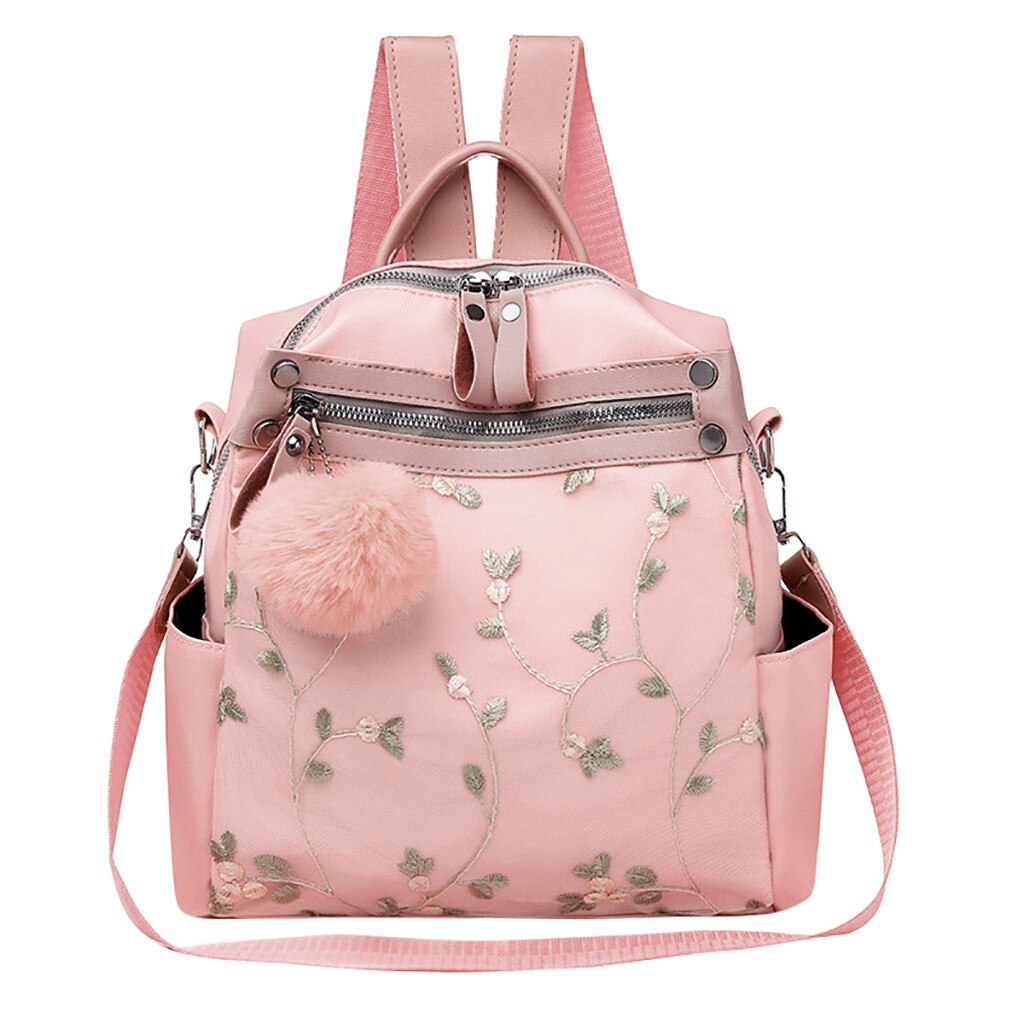 Women's Embroidery Backpack Luxury Multi-funtion Bag Casual Cute Shoulder Bag Girls Retro Bosla#G3: Pink