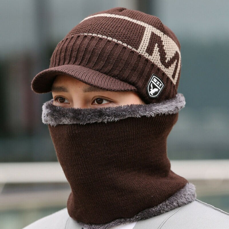 Warme gefütterte Herren Wintermütze Schal Strick Cap Beanie invierno SkiSnowboard