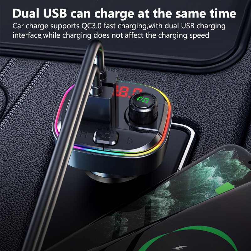 Bluetooth 5.0 Handsfree Car Kit Fm-zender Auto MP3 Speler Met PD18W QC3.0 Quick Dual Usb Charge Ondersteuning U Disk afspelen