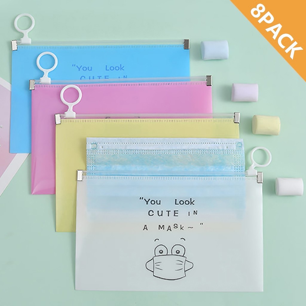 25#  waterdichte gezichtsmaskers organizer, caja mascarillas guardar, transparante stofkaarthouder, opvouwbare schoonmaakzakjes, 8 stuks