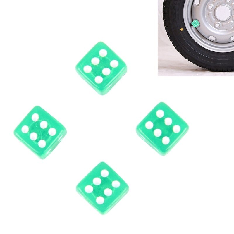 Bouchon Valve Pneu Voiture vert Forme de dé plaqué en plastique 4PCS Universel Tire Stem Cap