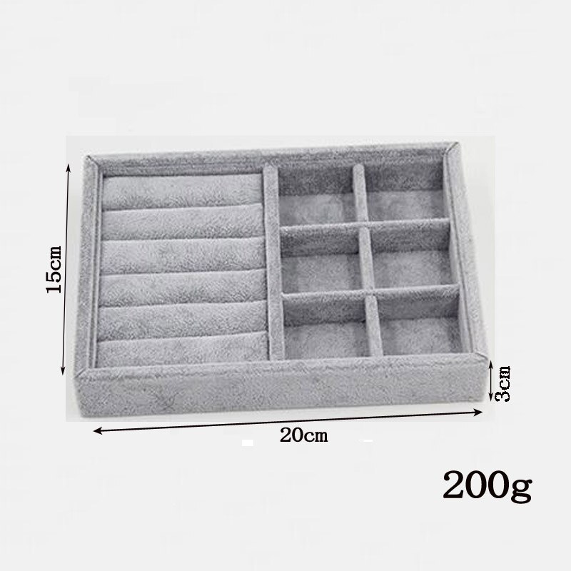 Novedad en caja de joyería DIY, organizador de almacenamiento en cajones, bandeja de almacenamiento de terciopelo suave gris, bandeja para embalaje de joyería hecha a mano DIY: ringPlusgrids tray