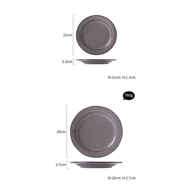KINGLANG Plates Art Retro Dishes Ceramic Pottery Dinner Steak Plates Blunch Dish For Wedding Party Plates: Grey SL 2pcs