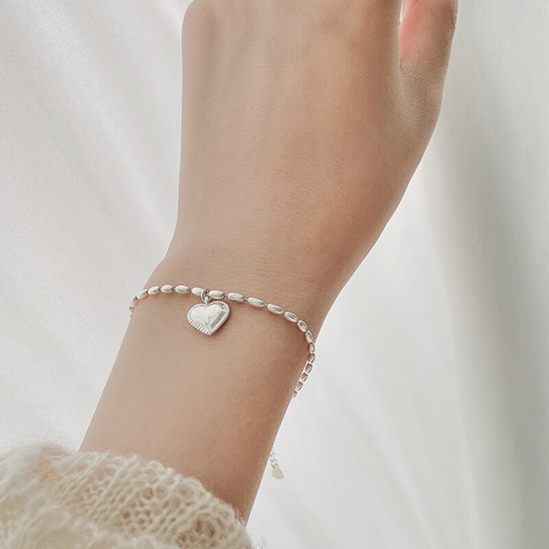 Kofsac 925 Sterling Silver Love Heart Armband Vrouwen Leuke Rijstkorrels Armband Meisje Valentijnsdag Accessoires