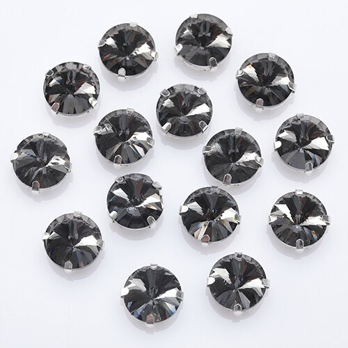 Piedras de cristal redondas brillantes para coser, piedras de vidrio para decoración de ropa, piedras de cristal sueltas con parte trasera plana y garra, 10  s062: Gris