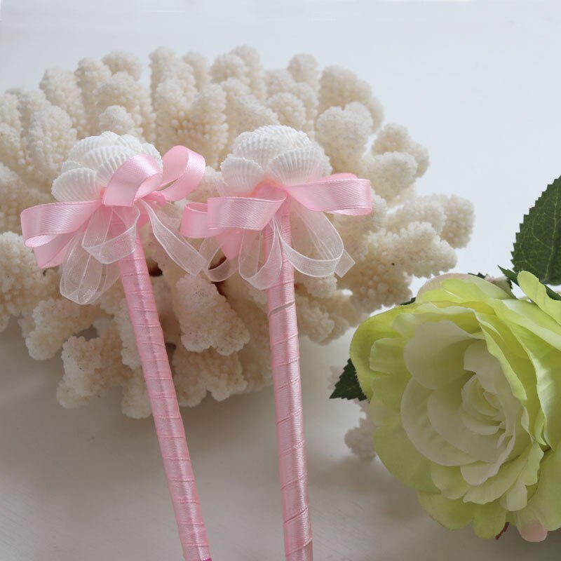 (2 Stks/set) Custommade Shell Handtekening Pen Voor Strand Bruiloft Natuurlijke Shell Schelp Receptie Tafel Chic Decor