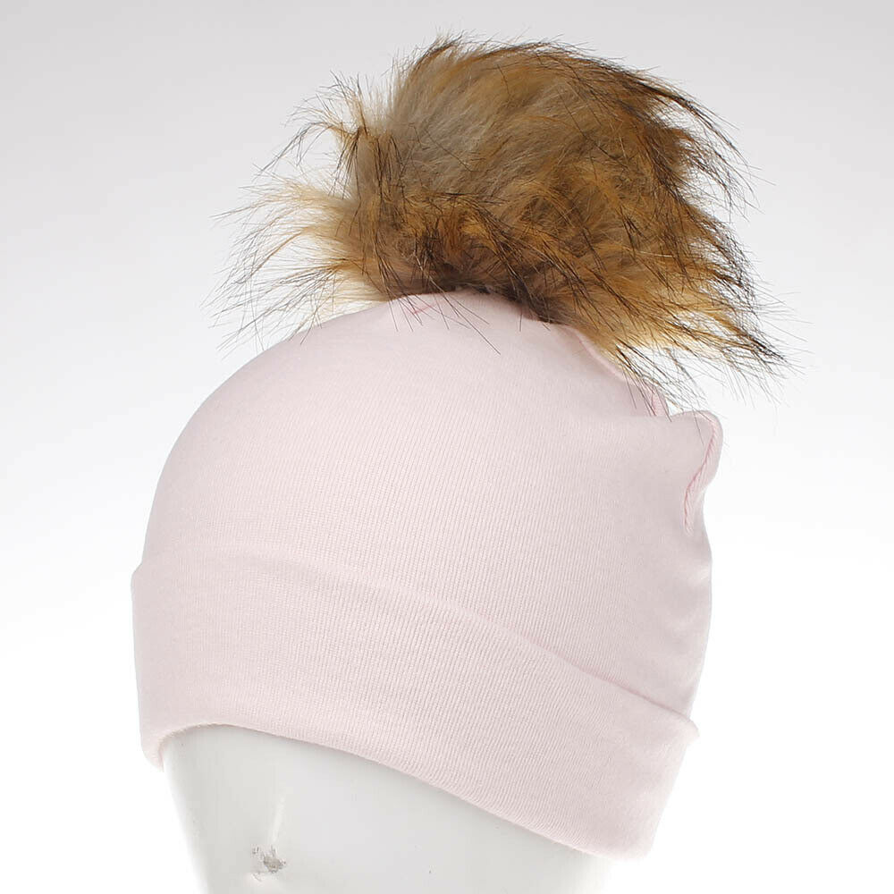 Babyaccessoires peutermeisje en -jongen baby baby winter warm gehaakt brei muts muts zacht effen muts pluizige pompon bal: Roze bruin