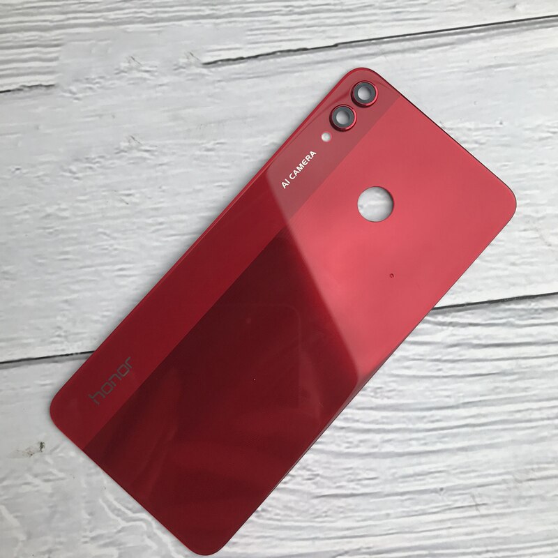 Capa de vidro traseira para huawei honor 8x bateria capa traseira habitação porta painel caso para honor 8x bateria capa com câmera lente: Red With Lens
