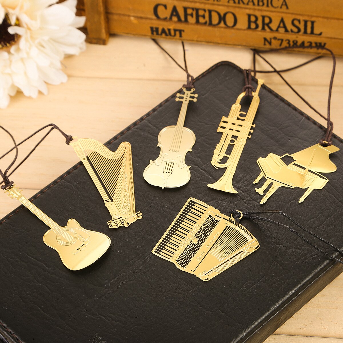 Sødt guld metal bogmærke musik klaver guitar bogmærke til bog koreansk papirvarer