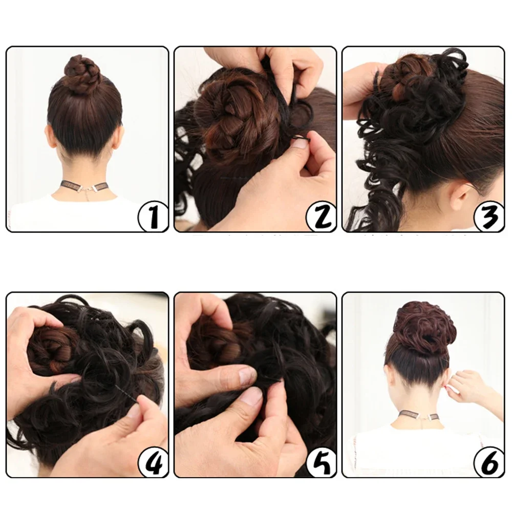 Chignon synthétique en désordre morceau de cheveux bouclés ondulés chouchous Extensions longues Extensions de queue de cheval queue de cheval envelopper autour du chignon cheveux