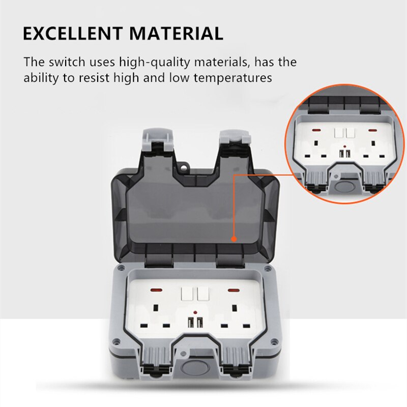 Waterproof Outdoor Socket Wall Electrical Outlets IP66 Switched Socket Covers 13A Outdoor Wall Plug Socket Box