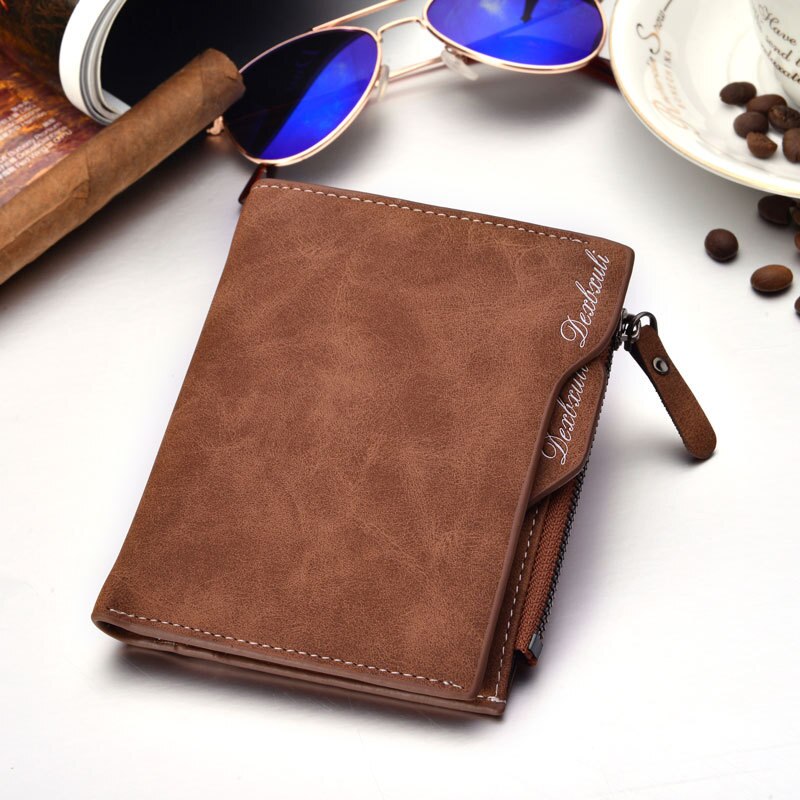 Top Wallet Men Soft Leather wallet with removable card slots multifunction men zipper wallet purse male clutch: brown