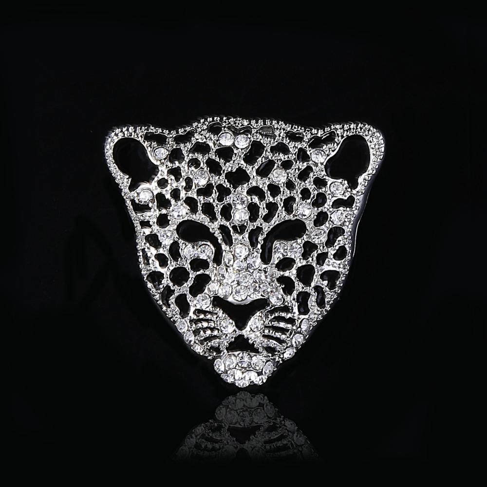 Neue Charme Strass retro Hohl Leopard Kopf Broschen Für Mann Modeschmuck Luxuriöse Männlichen Ornamente: Weiß