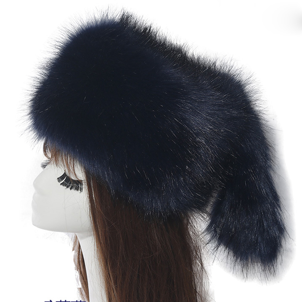 Vrouwen Hoeden In Winter Thicken Warm Faux Vos Bontmuts Russische Outdoor Ski Cap Mode Zachte Comfortabele Casual Herfst Winter hoed: Dark Blue