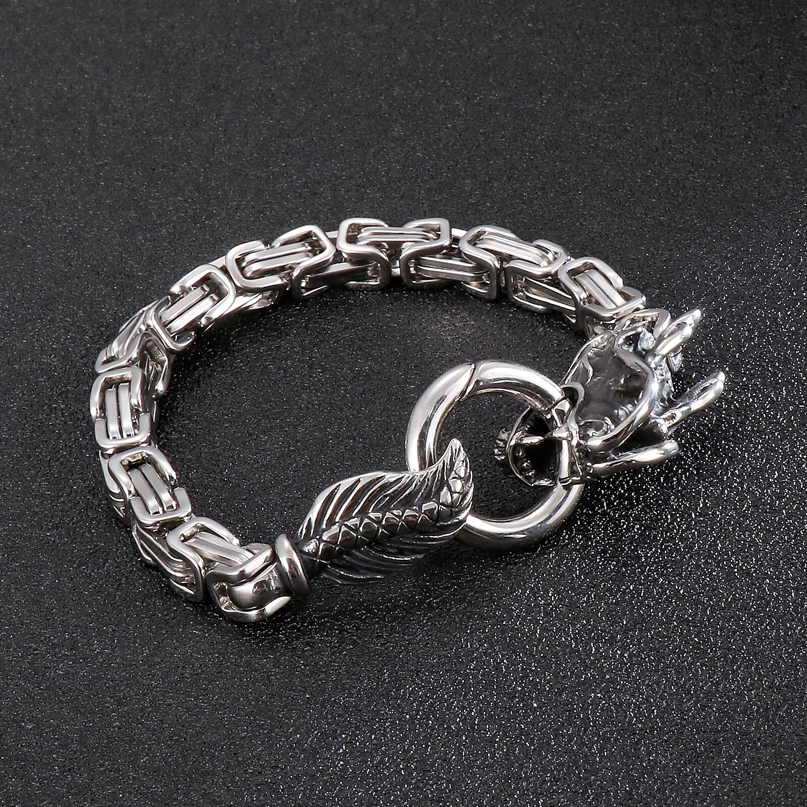 Fongten Drachen Punk Wikinger Schwarz Gold Silber Farbe Edelstahl Kasten Verknüpfung Kette Männer Armbinde Schmuck