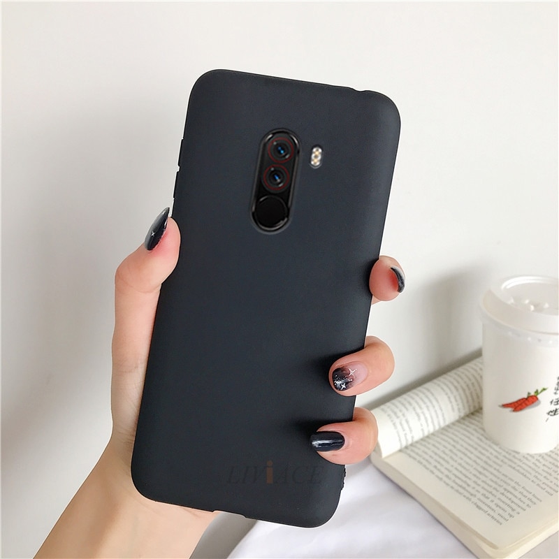 phone cases for xiaomi pocophone f1 candy color matte soft silicone tpu cases for poco phone f1 poko back cover fundas coque: black