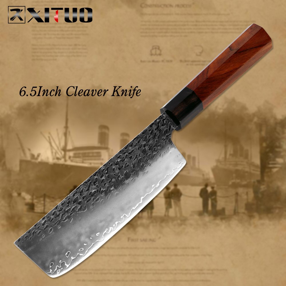 XITUO Kitchen Chef Knife Three-layer Steel Handmade Forged Sharp Cleaver Kiritsuke Boning Santoku Paring Knives Cooking Tools: Cleaver Knife