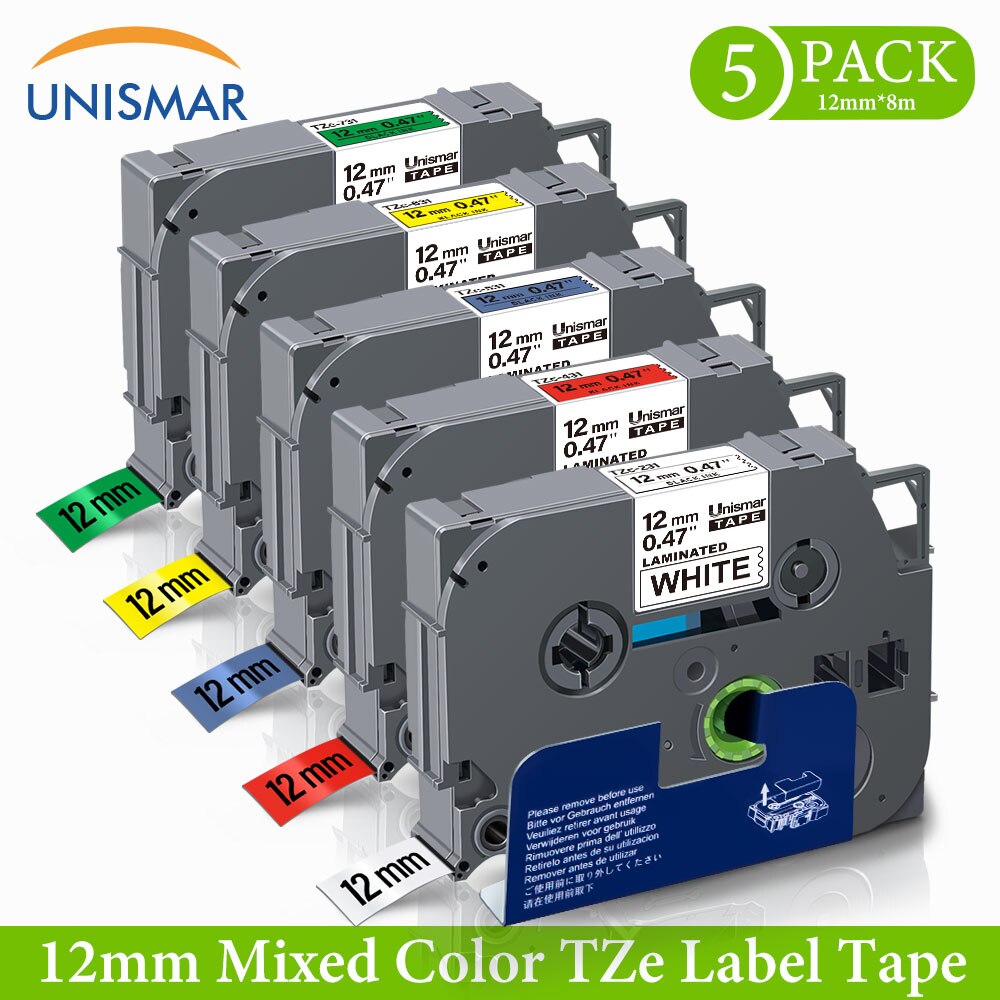 Unismar 6PCS for TZe131 TZe-231 TZe-431 TZe-531 TZe-631 TZe-731 Laminated Labeling Tape for Brother P-Touch PTD210 PTH100 PTD600: 5PK Mixed Color 2