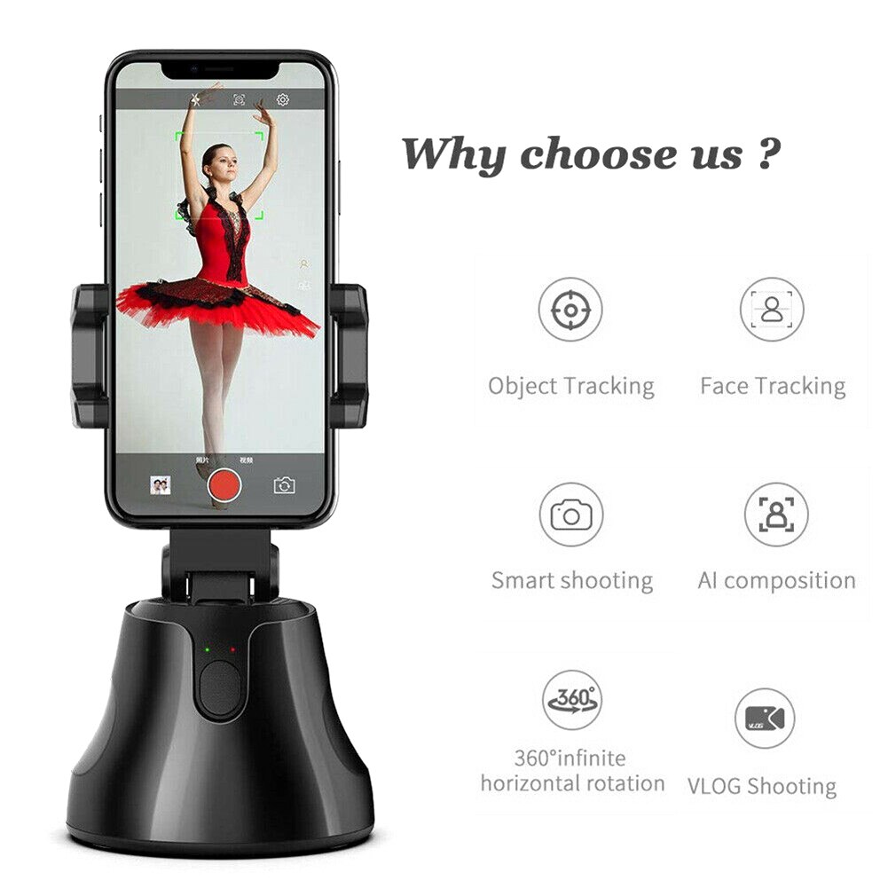Draagbare All-In-Een Auto Smart Schieten Selfie Stok, 360 Rotatie Auto Gezicht Tracking Object Tracking Vlog Camera Telefoon Houder